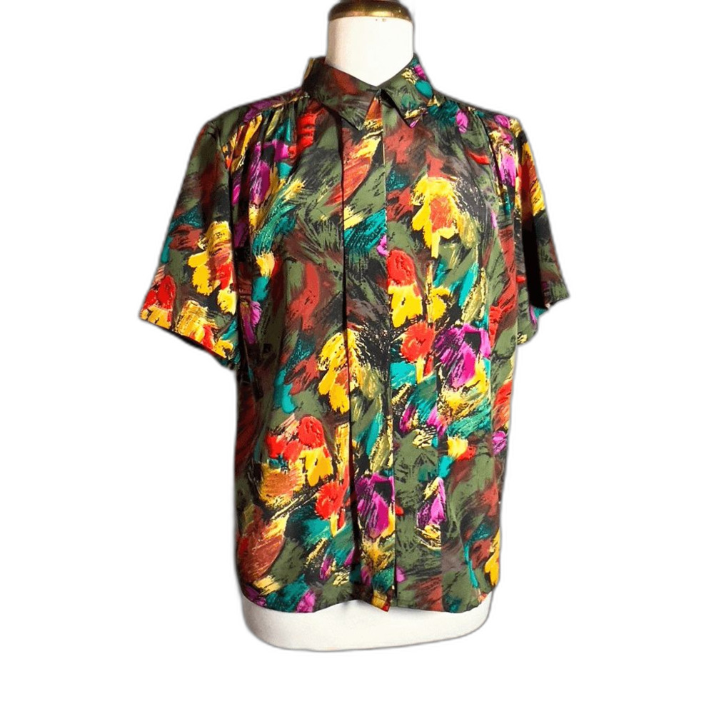 Impressions Blouse Size 10 Vintage 80's Dark Academia Button Down Top